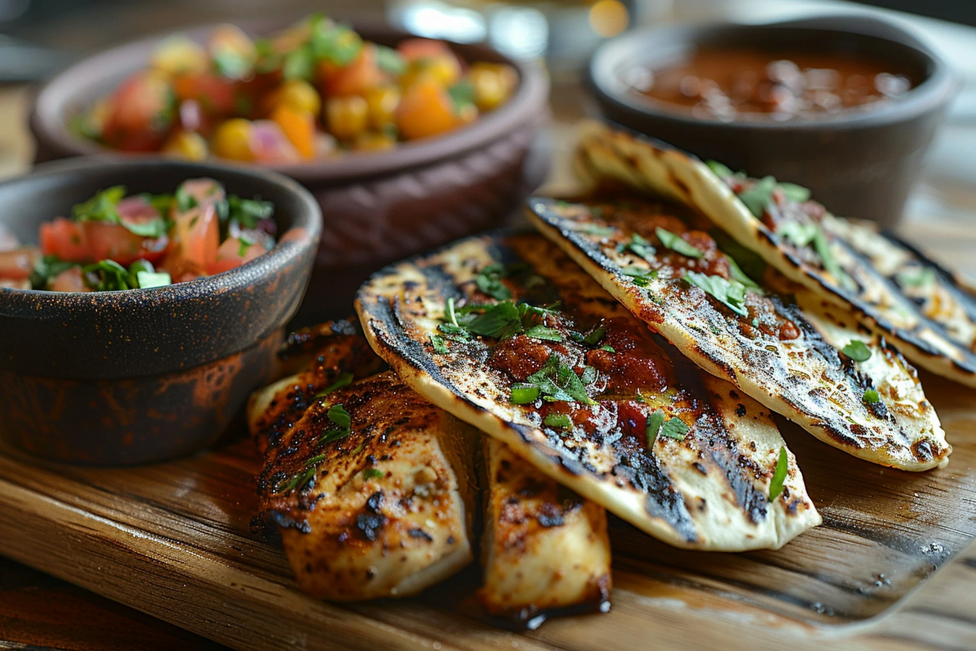 A colorful spread of traditional Mexican dishes accompanied by glasses of margaritas.